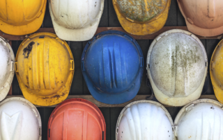 Various colored construction hats