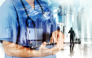 a hospital professional using a mobile device to access patient data for an appointment.