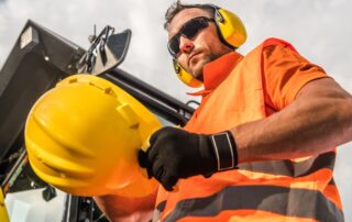 Construction worker with hearing protection