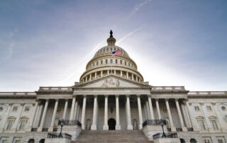 A view of the east steps of the United States Capitol Building.