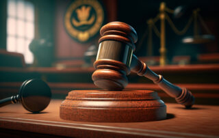 A gavel in a courtroom.