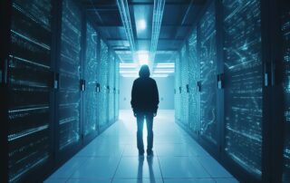 Cyber Security: Hacker in a sever room