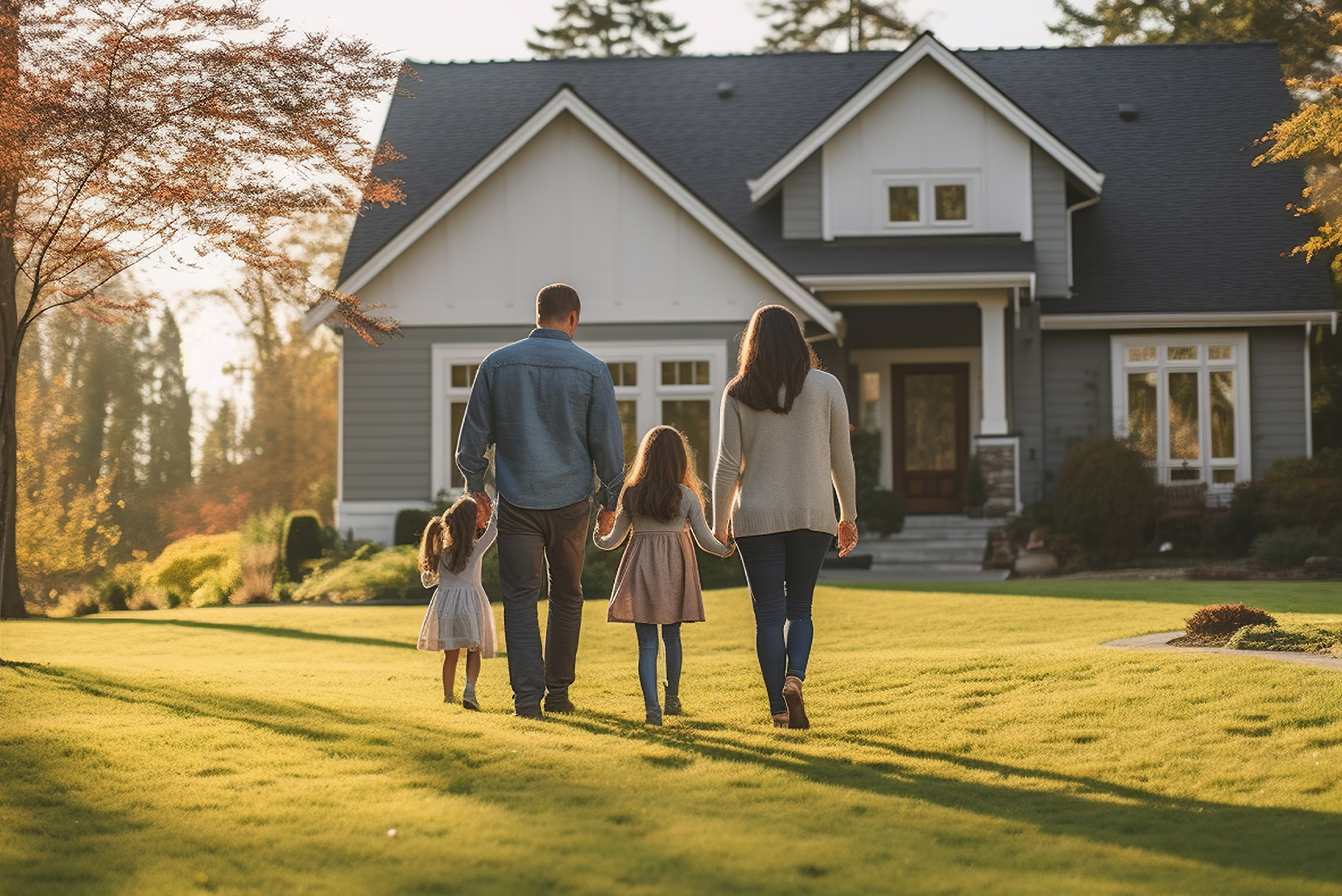 How Well are Current Employee Benefits Programs Meeting the Needs of Modern Families? - A family of four walking towards their house.